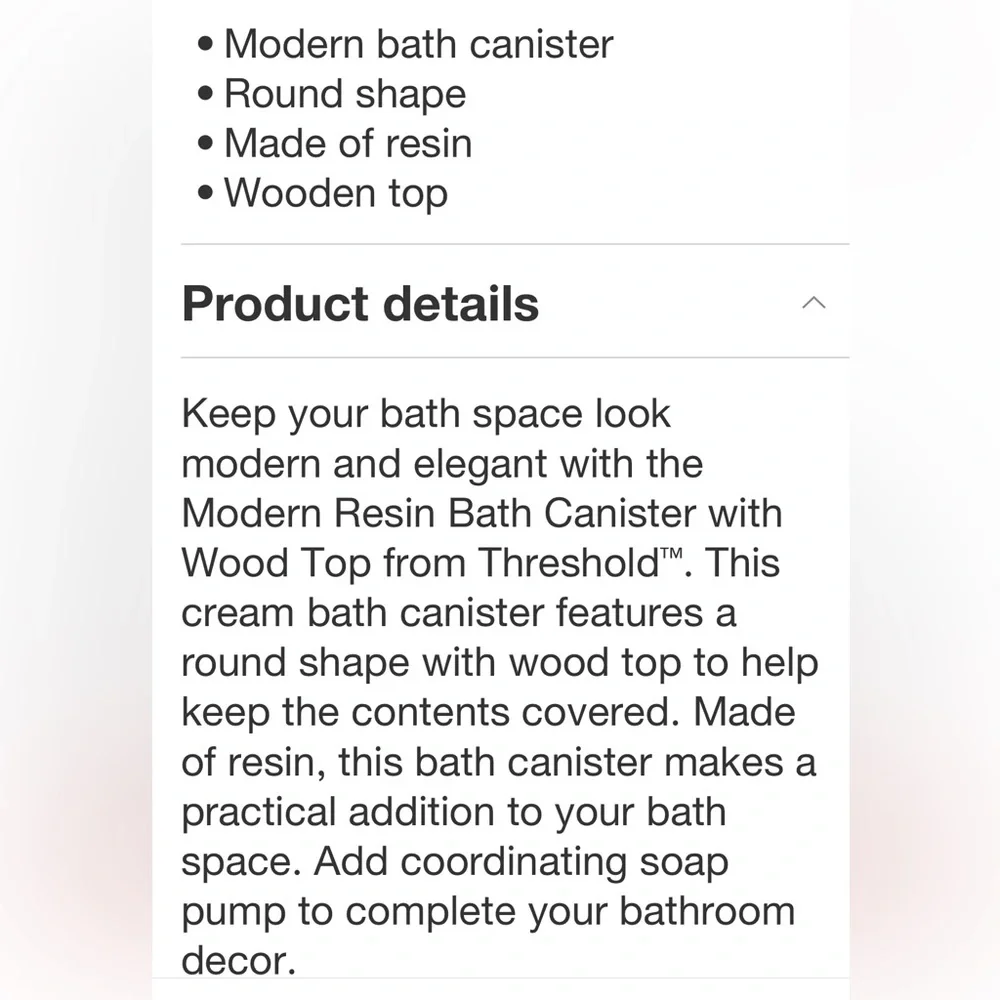 THRESHOLD NWT modern resin bath canister wood top -white